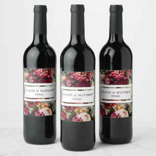 Etiqueta Para Botella De Vino Crisantemo Romántico sobre Verde Basel