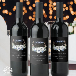 Etiqueta Para Botella De Vino Cristales de Luna Flores Boda Boho Metafísica 