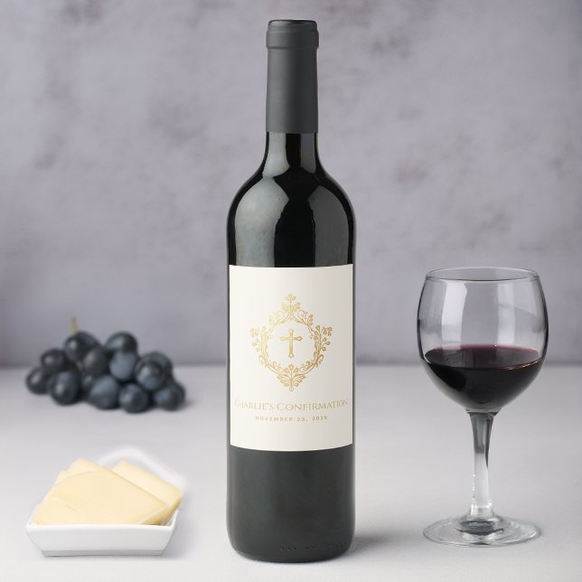 Etiqueta Para Botella De Vino Cruz de oro de confirmación religiosa en marfil Es (Subido por el creador)