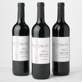 Etiqueta Para Botella De Vino Cruz floral de Primera Comunión