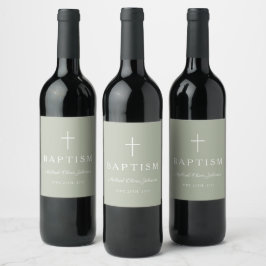 Etiqueta Para Botella De Vino Cruz Religiosa Verde Salvia Bautizo Niño