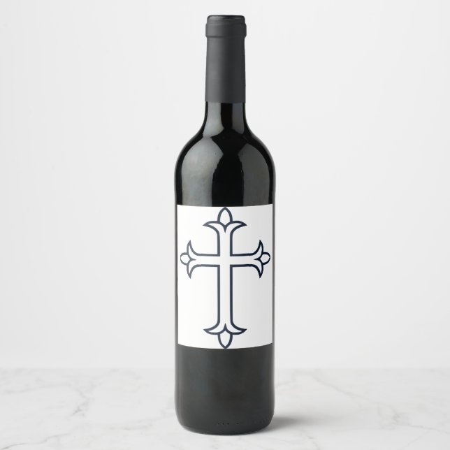 Etiqueta Para Botella De Vino Cruz típica cristiana (Anverso)
