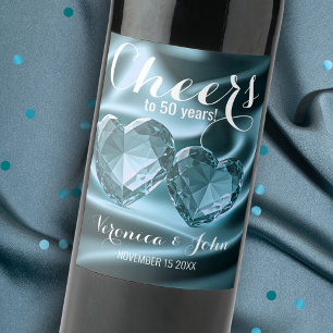 Etiqueta Para Botella De Vino Crystal Hearts en el 50 aniversario de Satin Boda