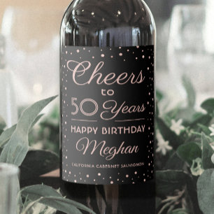 Etiqueta Para Botella De Vino Cualquier Cumpleaños Brindis Confeti Negro y Rosa
