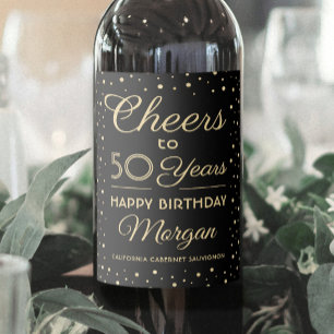 Etiqueta Para Botella De Vino Cualquier Cumpleaños Brindis Elegante Confeti Negr