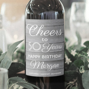 Etiqueta Para Botella De Vino Cualquier Cumpleaños Brindis Elegante Madera Gris 