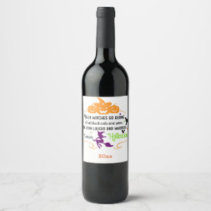 Etiqueta Para Botella De Vino "Cuando las brujas se van Boo..."Fiesta de Hallowe