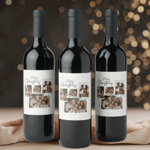 Etiqueta Para Botella De Vino "Cuatro Collages de fotos de Feliz Navidad Persona