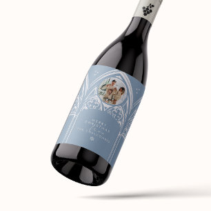 Etiqueta Para Botella De Vino Cuento de Hadas de Navidad Foto en Azul Nieve Góti