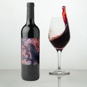 Etiqueta Para Botella De Vino Cuervo Negro y Arce Japonés Retorcido