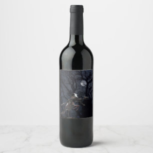 Etiqueta Para Botella De Vino Cuervo y esqueleto de rata a la luz de la luna - H