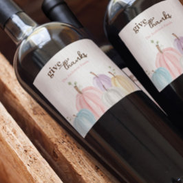 Etiqueta Para Botella De Vino Cuidada acuarela Las Calabazas Pastel dan gracias
