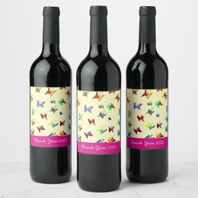 Etiqueta Para Botella De Vino Cuidada mariposas arte acuarela (Botellas)