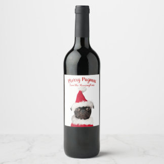 Etiqueta Para Botella De Vino Cuidados Navidades Pug Puppy Santa Merry Pugmas
