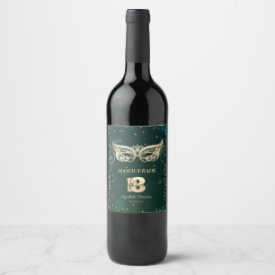 Etiqueta Para Botella De Vino Cumpleaños 18 Mascarada Diamantes Verde