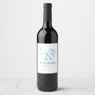 Etiqueta Para Botella De Vino Cumpleaños 20 azul lazo pastel nombre fecha retro