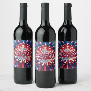 Etiqueta Para Botella De Vino Cumpleaños 250 de América 1776-2026 Fuegos Artific