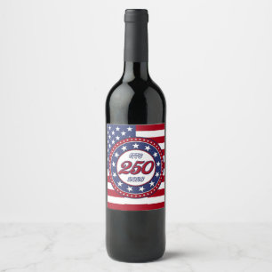 Etiqueta Para Botella De Vino Cumpleaños 250 de América con bandera de EE. UU.
