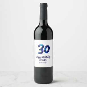 Etiqueta Para Botella De Vino cumpleaños 30 añadir nombre fecha año azul destell