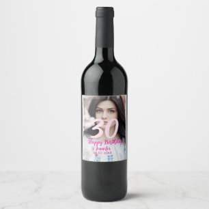 Etiqueta Para Botella De Vino cumpleaños 30 añadir nombre fecha año foto blanca