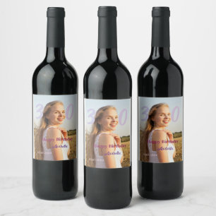 Etiqueta Para Botella De Vino cumpleaños 30 añadir nombre fecha año PURPURA ROSA