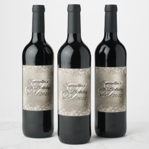 Etiqueta Para Botella De Vino Cumpleaños 30 Brillante con Hoja de Platino