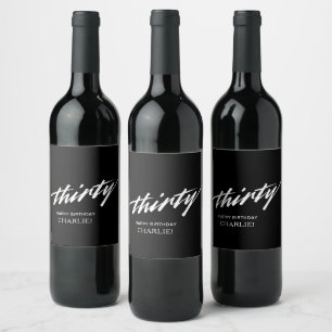 Etiqueta Para Botella De Vino Cumpleaños 30 Minimalista Negro Blanco Escritura
