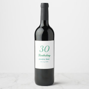 Etiqueta Para Botella De Vino CUMPLEAÑOS 30 NOMBRE FECHA NEGRITA RETRO turquesa 