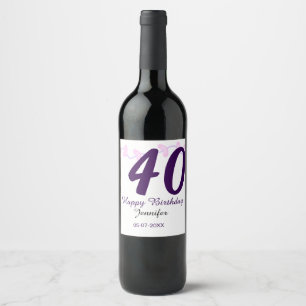 Etiqueta Para Botella De Vino cumpleaños 40 agregar nombre fecha año pin floral