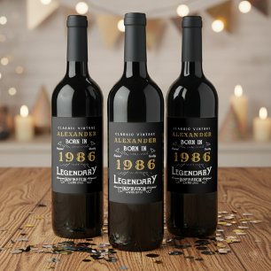 Etiqueta Para Botella De Vino Cumpleaños 40 Leyenda Nacido 1986 Vintage Negro