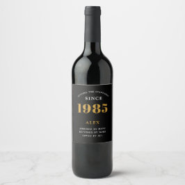Etiqueta Para Botella De Vino Cumpleaños 40 Nombre 1985 Negro Oro Elegante Chic