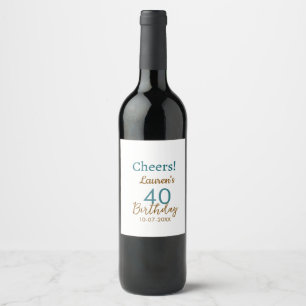 Etiqueta Para Botella De Vino Cumpleaños 40 nombre fecha marrón turquesa sim