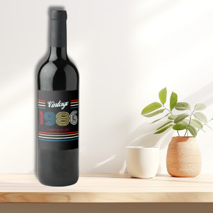Etiqueta Para Botella De Vino Cumpleaños 40 Vintage 1986 Retro Stripe