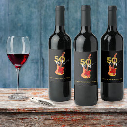 Etiqueta Para Botella De Vino Cumpleaños 50 50 Rocks Guitarra Personalizada