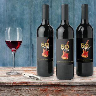 Etiqueta Para Botella De Vino Cumpleaños 50 50 Rocks Guitarra Personalizada