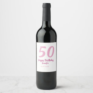 Etiqueta Para Botella De Vino cumpleaños 50 agregar nombre fecha año rosa rojo n