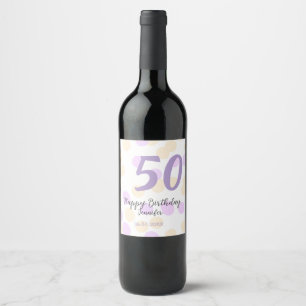 Etiqueta Para Botella De Vino cumpleaños 50 agregar nombre fecha purpura naranja