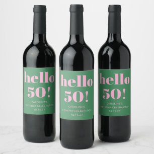 Etiqueta Para Botella De Vino Cumpleaños 50 audaz brillante moderno retro rosa v