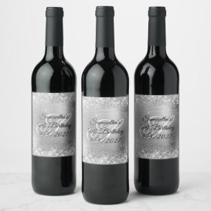 Etiqueta Para Botella De Vino Cumpleaños 50 de Glam Brillante con Hojuela de Pla