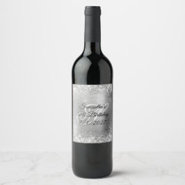 Etiqueta Para Botella De Vino Cumpleaños 50 de Glam Brillante con Hojuela de Pla