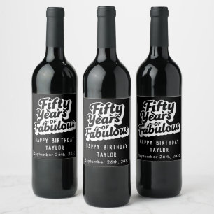 Etiqueta Para Botella De Vino Cumpleaños 50 Fabulosos Cincuenta Años Retro Negri