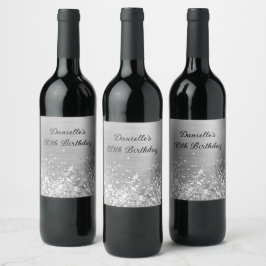 Etiqueta Para Botella De Vino Cumpleaños 50 Glittery Plata de Hoja