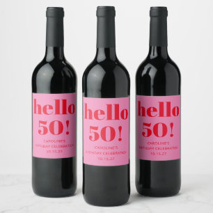Etiqueta Para Botella De Vino Cumpleaños 50 negrita moderno simple divertido ros