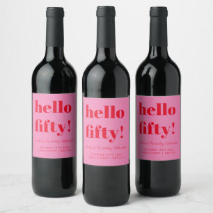 Etiqueta Para Botella De Vino Cumpleaños 50 Personalizado Moderno Rosa Rojo Inte