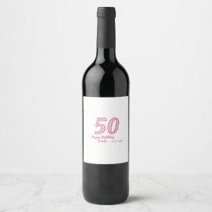 Etiqueta Para Botella De Vino cumpleaños 50 rosa púrpura negrita nombre simple m