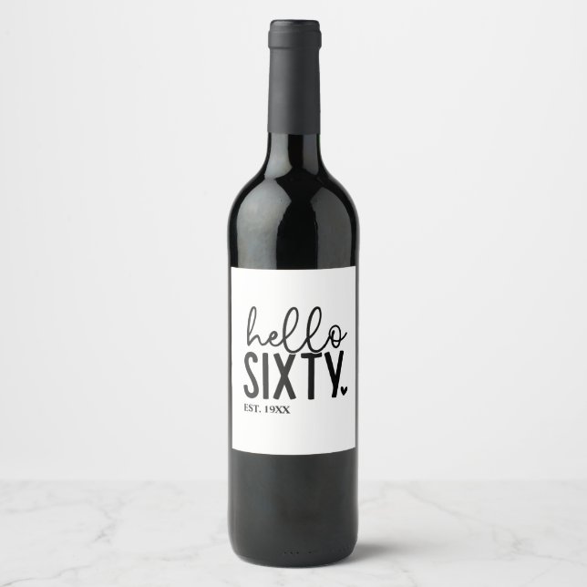 Etiqueta Para Botella De Vino Cumpleaños 60 Hello Sesenta (Anverso)