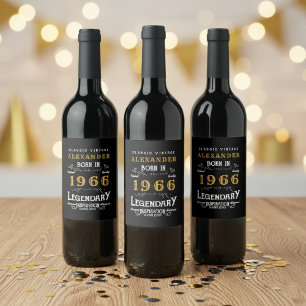 Etiqueta Para Botella De Vino Cumpleaños 60 Leyenda Nacido 1966 Vintage Negro