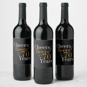 Etiqueta Para Botella De Vino Cumpleaños 70 Salud y Cervezas Fiesta de Oro Negro