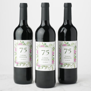 Etiqueta Para Botella De Vino Cumpleaños 75 Rosas Hortensias