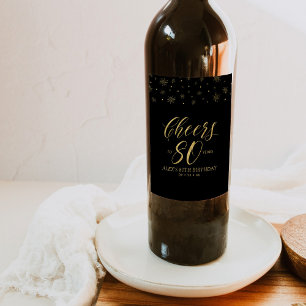 Etiqueta Para Botella De Vino Cumpleaños 80, Fiesta de 80 años Cheers Oro y Negr